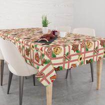 Toalha De Mesa Retangular 6 Lugares Tecido Oxford Natalina Biscoitos Xadrez TLS24 - 220x140cm - Core Decore