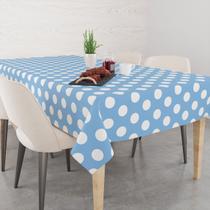 Toalha De Mesa Retangular 6 Lugares Tecido Oxford Poá Azul Claro TLS07 - 220x140cm