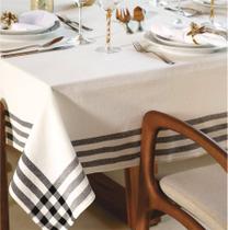 Toalha de Mesa Retangular 8 Lugares Com Listras Creme e Preto Paris 140x300