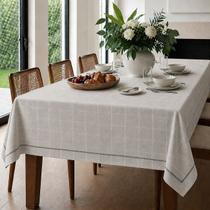Toalha de Mesa Retangular 8 Lugares Dohler Limpa Fácil Iara Cinza Xadrez 1,60m x 2,70m -
