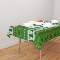 Toalha De Mesa Retangular 8 Lugares Tecido Oxford Árvores de Natal Textura Bordado Verde TLO03- 270x140cm