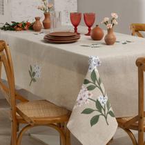 Toalha de Mesa Retangular Bordada Floral 8 Lugares Em Linho Atelie México Jolitex