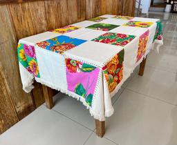 Toalha De Mesa Retangular Com Retalhos Em Chita 1,40x2,20m - Maria Croche Veronez