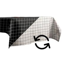 Toalha de Mesa Retangular Dupla Face Quadriculada Grid Preto e Branco 1,40 x 2,80