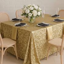 Toalha de Mesa Retangular em Cetim Amassado Dourado