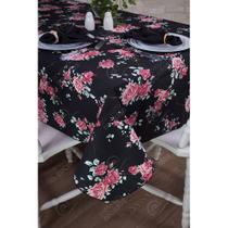 Toalha de Mesa Retangular em Tecido Impermeável Acqua Linea Rosas Fundo Preto
