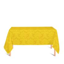 Toalha de Mesa Retangular em Tecido Jacquard 100% Poliéster Medalhão Amarelo Ouro