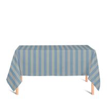 Toalha de Mesa Retangular em Tecido Jacquard Azul e Dourado Listrado Tradicional