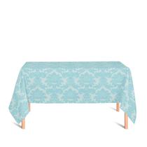 Toalha de Mesa Retangular em Tecido Jacquard Azul e Prata Frozen Medalhão Tradicional