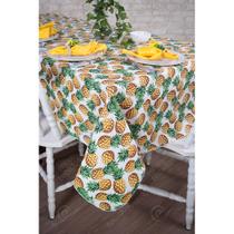 Toalha de Mesa Retangular em Tecido Jacquard Estampado Abacaxi Amarelo