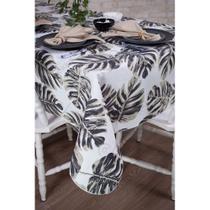 Toalha de Mesa Retangular em Tecido Jacquard Estampado Adamascado Fundo Marinho