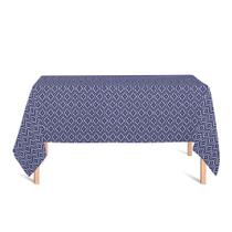 Toalha de Mesa Retangular em Tecido Jacquard Estampado Arabesco Azul Marinho