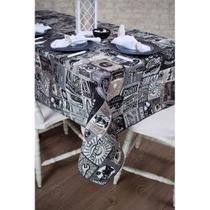 Toalha de Mesa Retangular em Tecido Jacquard Estampado Automotivo Garagem Retrô Preto e Branco