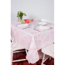 Toalha de Mesa Retangular em Tecido Jacquard Estampado Toile de Jouy Rosa Bebê