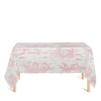 Toalha de Mesa Retangular em Tecido Jacquard Estampado Toile de Jouy Rosa Bebê