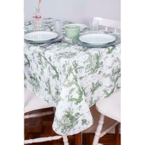 Toalha de Mesa Retangular em Tecido Jacquard Estampado Toile de Jouy Verde