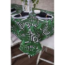 Toalha de Mesa Retangular em Tecido Jacquard Estampado Tropical Folhagem Verde Geométrico Toalha de Mesa Retangular em Tecido Jacquard Estampado Tropical Folhagem Verde Geométrico