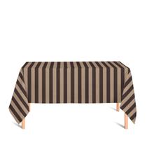 Toalha de Mesa Retangular em Tecido Jacquard Marrom e Bege Listrado Tradicional