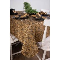 Toalha de Mesa Retangular em Tecido Jacquard Preto e Dourado Adamascado Tradicional