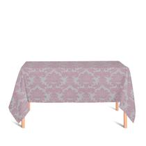 Toalha de Mesa Retangular em Tecido Jacquard Rosa Bebê e Prata Medalhão Tradicional