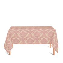 Toalha de Mesa Retangular em Tecido Jacquard Rosa Envelhecido e Dourado Medalhão Tradicional