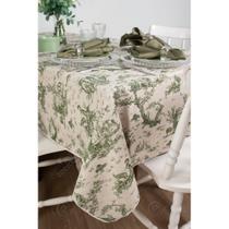 Toalha de Mesa Retangular em Tecido Linho Estampado Toile de Jouy Verde