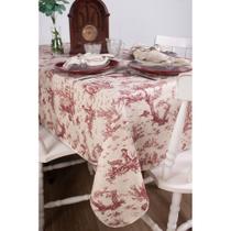 Toalha de Mesa Retangular em Tecido Linho Estampado Toile de Jouy Vermelho