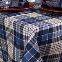 Toalha de Mesa Retangular em Tecido Linho Estampado Xadrez Azul