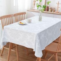 Toalha de Mesa Retangular Jacquard Medalhão Branco 6 Lugares Toalha de Mesa Retangular Jacquard Medalhão Branco 6 Lugares