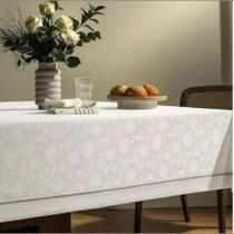 Toalha de Mesa Retangular Karsten Antoni 165x220 cm - Branca com Friso Bege