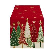 Toalha De Mesa Retangular Trançada Com Design De Árvore De Natal Vermelha Para Decoração De Jantar