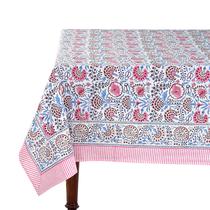 Toalha de mesa Ridhi Pigeon Blue Hand Block Print Algodão 140x180cm
