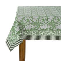 Toalha de mesa Ridhi Sage Green Hand Block Print Algodão 275x152cm