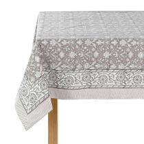 Toalha de mesa Ridhi Taupe com estampa manual em bloco de algodão 300x180cm Toalha de mesa Ridhi Taupe com estampa manual em bloco de algodão 300x180cm