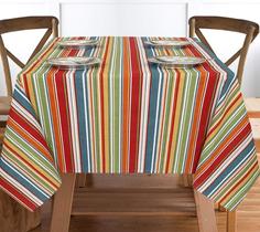 Toalha de mesa RUVANTI Retangular 365x152cm 100% algodão com listras múltiplas Toalha de mesa RUVANTI Retangular 365x152cm 100% algodão com listras múltiplas
