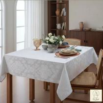 Toalha De Mesa Sala Jantar Quadrada Jacquard 4 Lugares Branco