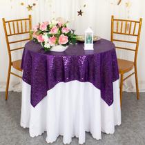 Toalha de mesa ShinyBeauty Purple Sequin 36x36cm Mesa quadrada