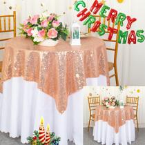 Toalha de mesa ShinyBeauty Rose Gold Sequin 36x36cm para festa x2
