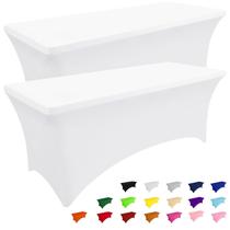 Toalha de mesa Smiry, pacote com 2, elastano, 6 pés, elástico, ajustado em branco Toalha de mesa Smiry, pacote com 2, elastano, 6 pés, elástico, ajustado em branco