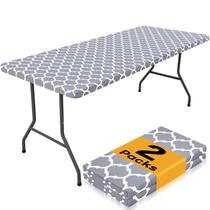 Toalha de mesa Smiry Retangle, elástica impermeável de 6 pés, pacote com 2 unidades, cinza Toalha de mesa Smiry Retangle, elástica impermeável de 6 pés, pacote com 2 unidades, cinza
