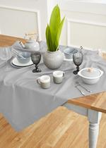 Toalha de mesa Solino Home, algodão, linho, bainha, cinza claro, 132x132cm