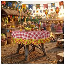 Toalha de Mesa Sublimada Redonda Festa Junina Arraia São João Xadrez Variadas 140x140cm