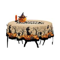 Toalha De Mesa Temática De Halloween Estilo Retrô Fazenda Campestre Com Padrão De Abóbora, Gato E