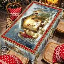 Toalha De Mesa Temática De Natal Com Adesivos, Padrão De Floco De Neve E Cena De Natividade Para Toalha De Mesa Temática De Natal Com Adesivos, Padrão De Floco De Neve E Cena De Natividade Para
