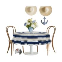Toalha De Mesa Temática Náutica Azul Com Listras Múltiplas, Redonda E Retangular, Vários Tamanhos