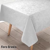 toalha de mesa termica plastico impermeavel Branco Floral 1,60 X 1,20