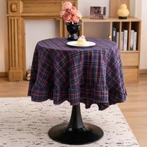 Toalha de mesa vctops Christmas Navy Xadrez com babados de algodão e linho Toalha de mesa vctops Christmas Navy Xadrez com babados de algodão e linho