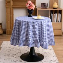 Toalha de mesa vctops Farmhouse Blue Gingham Ruffle 70 polegadas Toalha de mesa vctops Farmhouse Blue Gingham Ruffle 70 polegadas