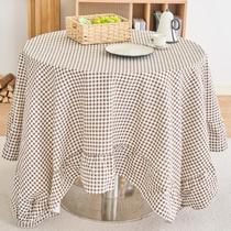 Toalha de mesa vctops Farmhouse Coffee Plaid Ruffle 150 cm redonda Toalha de mesa vctops Farmhouse Coffee Plaid Ruffle 150 cm redonda