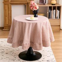 Toalha de mesa vctops Farmhouse Khaki Plaid Ruffle 180 cm redonda Toalha de mesa vctops Farmhouse Khaki Plaid Ruffle 180 cm redonda